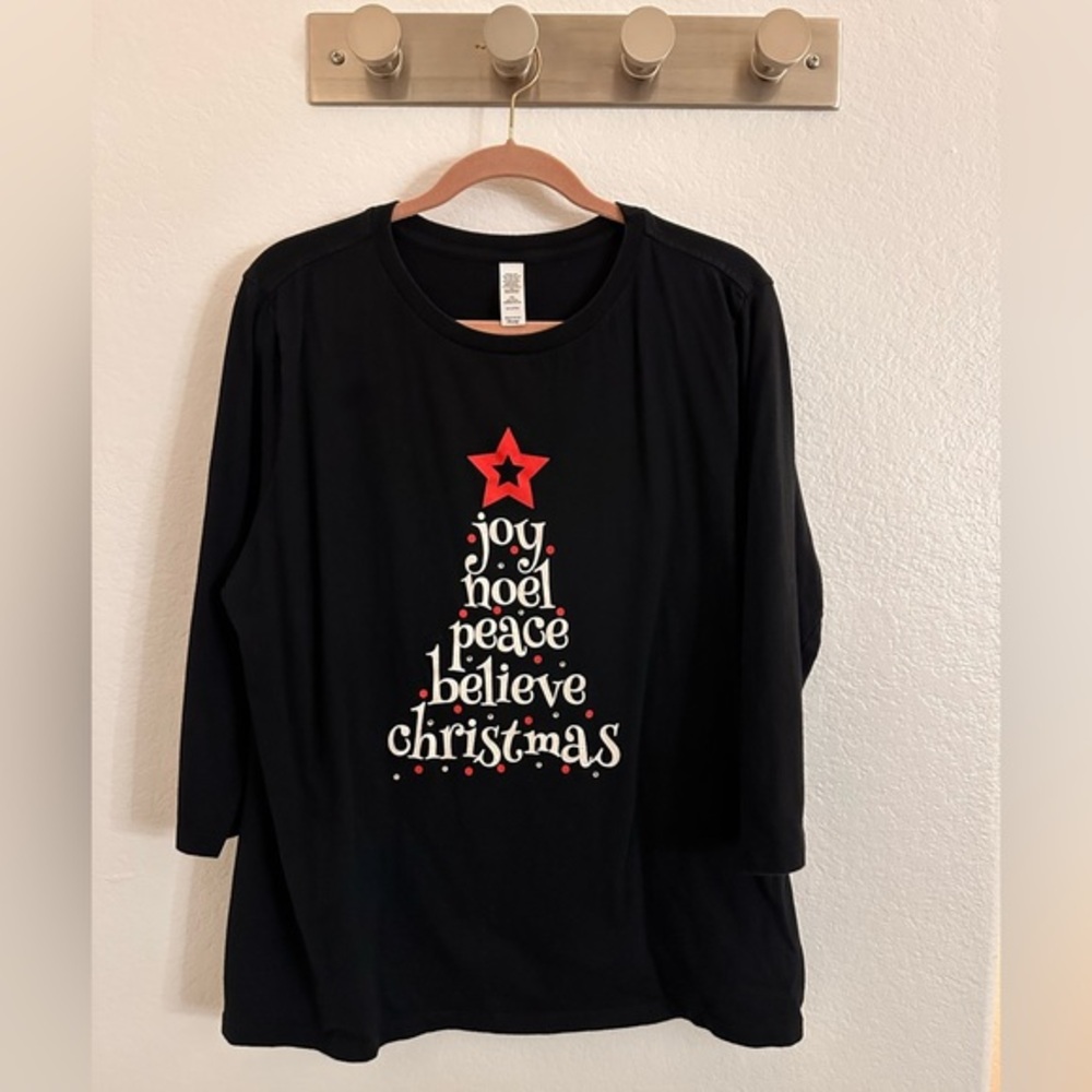 Black 3/4 length sleeve Christmas Tee with Rhinestone accents